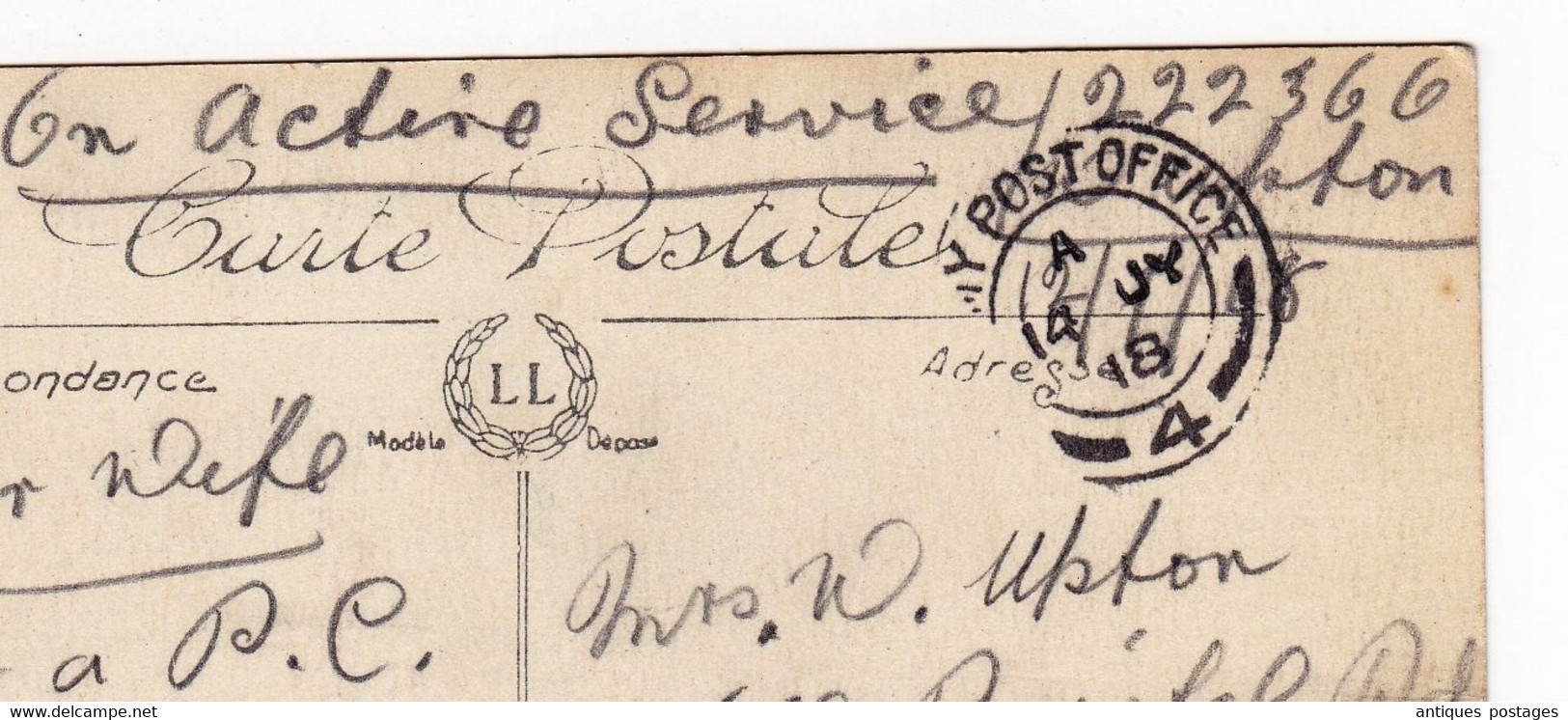 2 Postcards Army Post Office 1918 Passed by Censor Censure Casino Émille Pillet Première Guerre Mondiale WW1