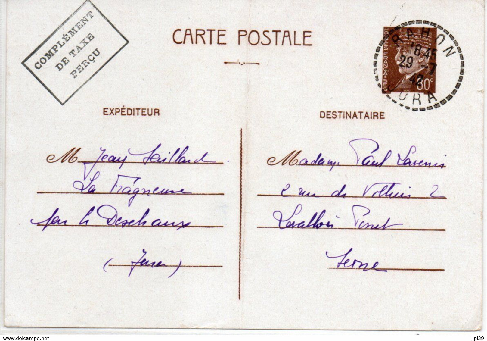 JURA    :  Lot De 3 Lettres   RAHON   Recette Distribution  1942 - Manual Postmarks