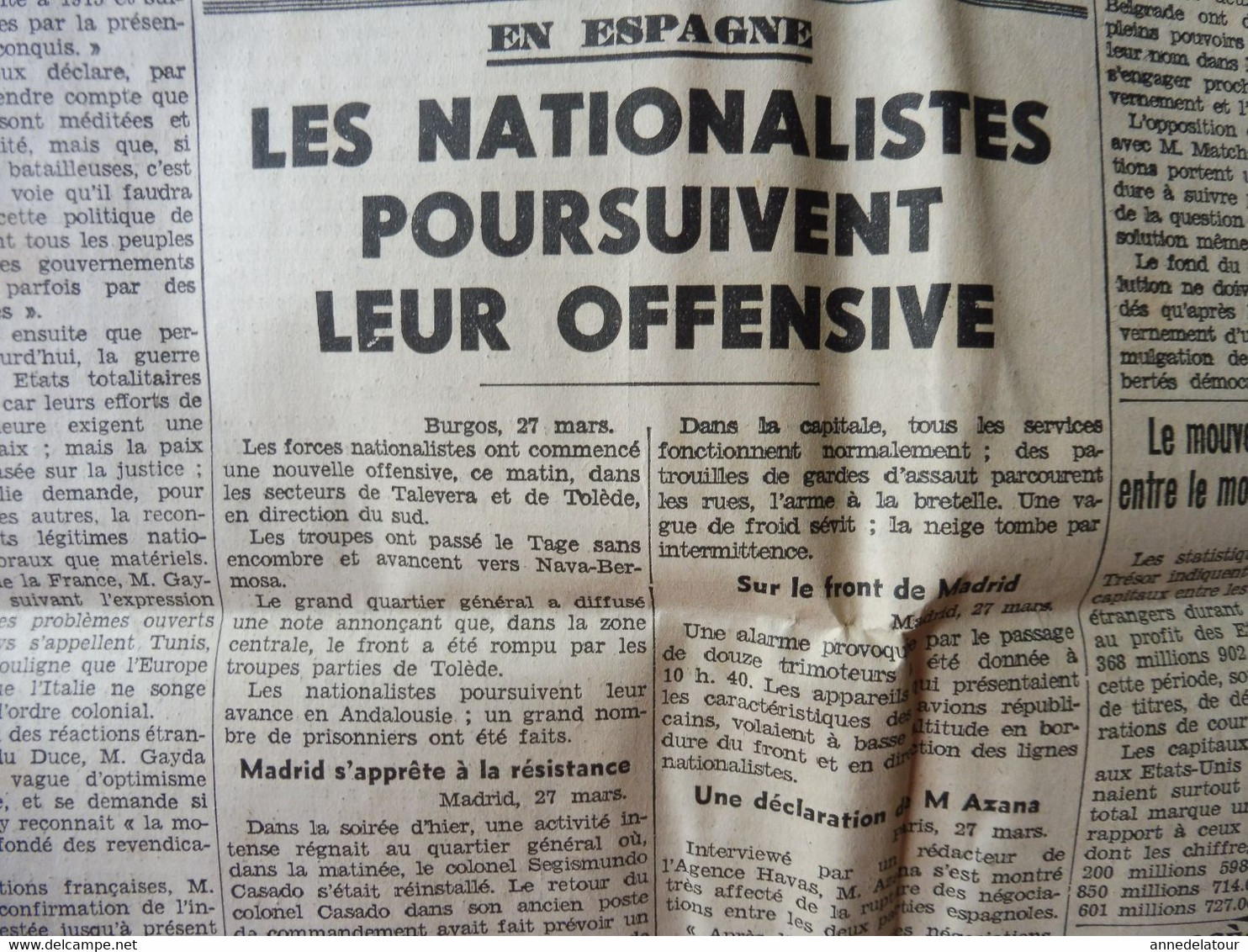 1939  LE PROGRES  :Guerre D'Espagne -Cordoue,Burgos ,etc ; Gabrielle Petit Héroïne Belge Fusillée Par Les Allemands ;etc - Testi Generali