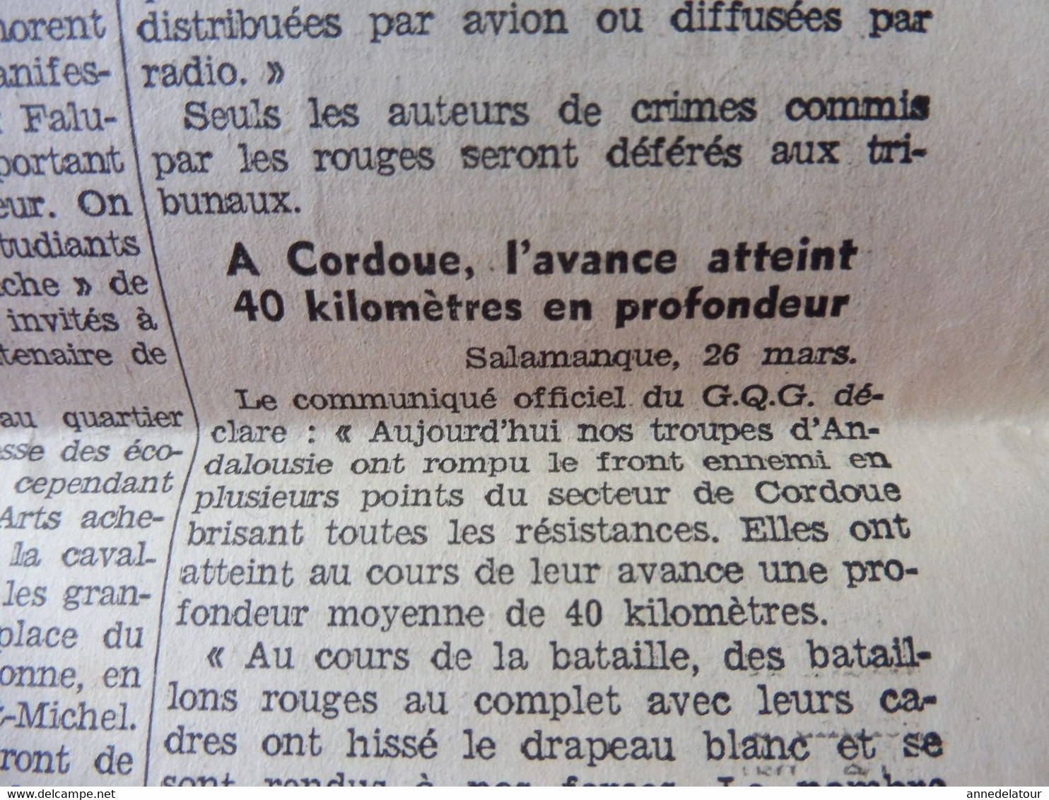 1939  LE PROGRES  :Guerre d'Espagne -Cordoue,Burgos ,etc ; Gabrielle Petit héroïne belge fusillée par les allemands ;etc