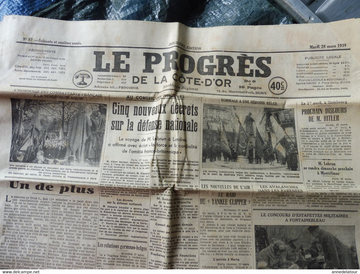 1939  LE PROGRES  :Guerre d'Espagne -Cordoue,Burgos ,etc ; Gabrielle Petit héroïne belge fusillée par les allemands ;etc