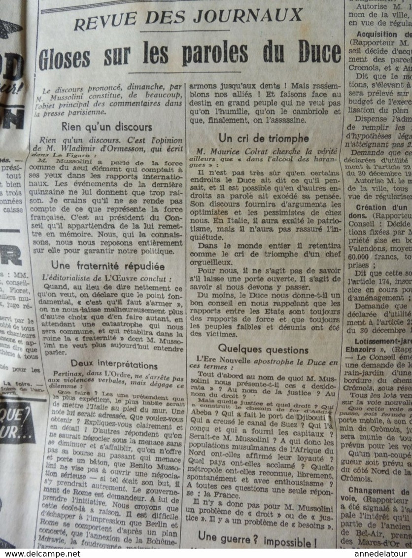 1939  LE PROGRES  :Guerre d'Espagne -Cordoue,Burgos ,etc ; Gabrielle Petit héroïne belge fusillée par les allemands ;etc