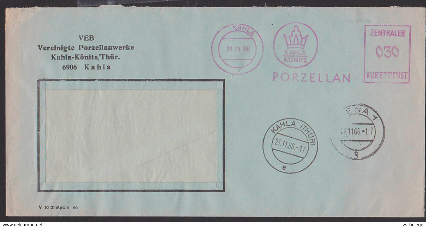 Kahla Porzellan ZKD-AFS Aptiert 21.11.66, VEB Vereinigte Porzellanwerke Kahla-Könitz Thüringen - Other & Unclassified