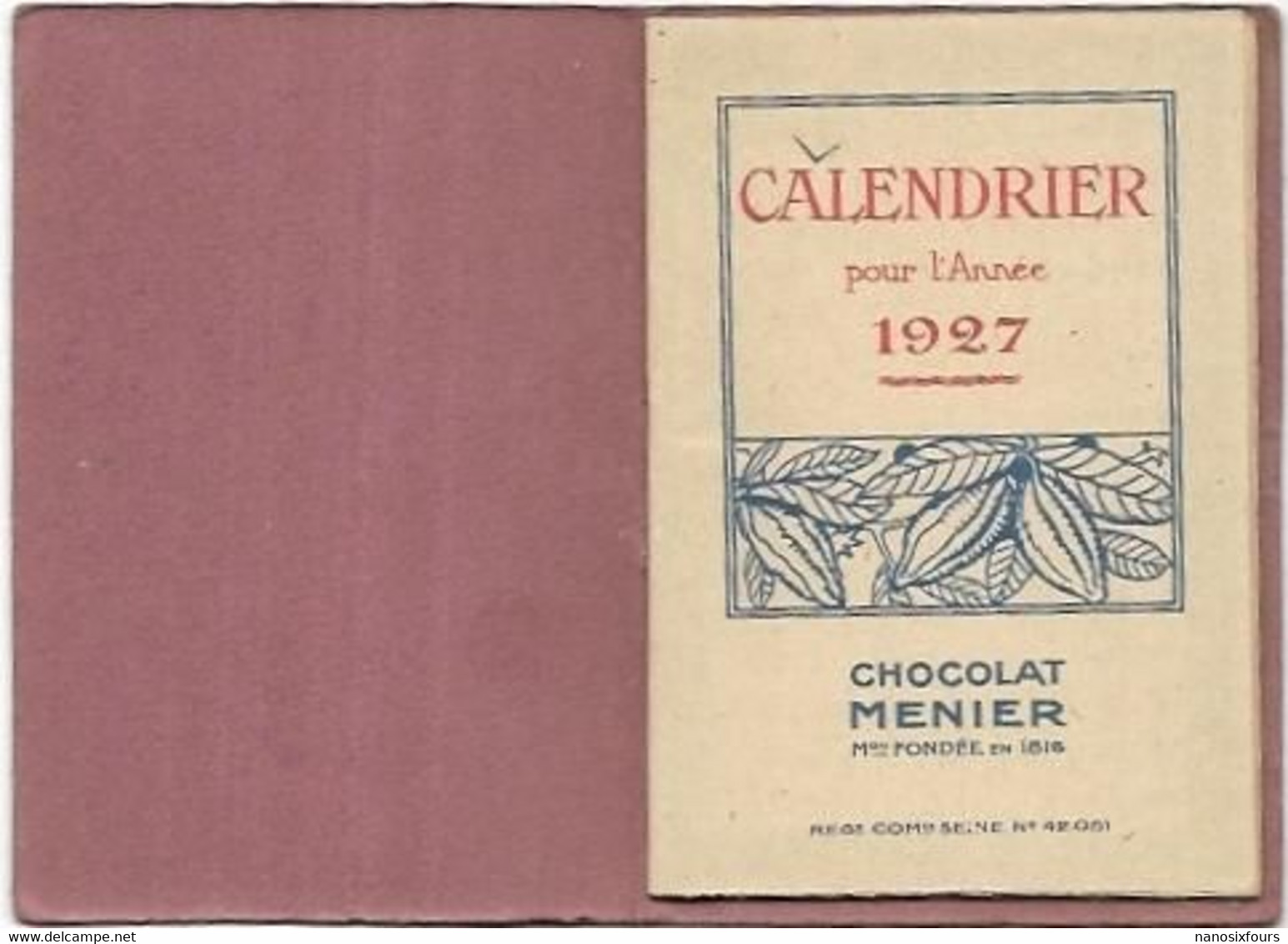 CALENDRIER AN 1927  CHOCOLAT MEUNIER  DIM 85 X 60 - Autres & Non Classés