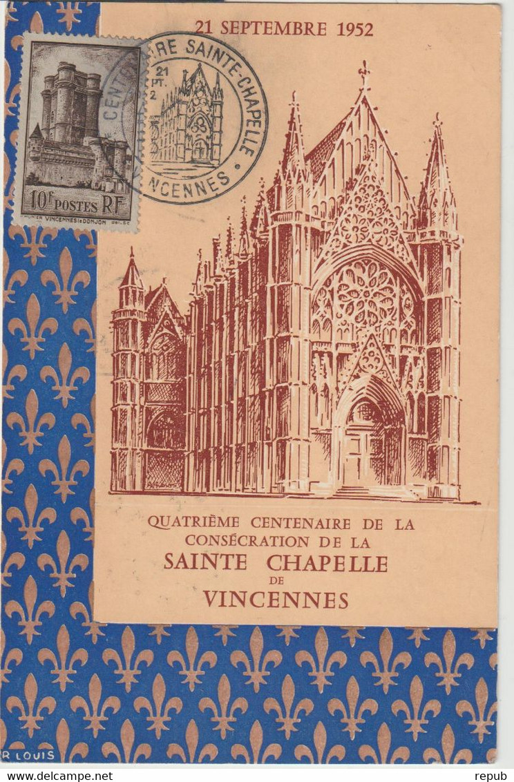 France 1952 Centenaire Sainte Chapelle Vincennes, Voyagée - Commemorative Postmarks