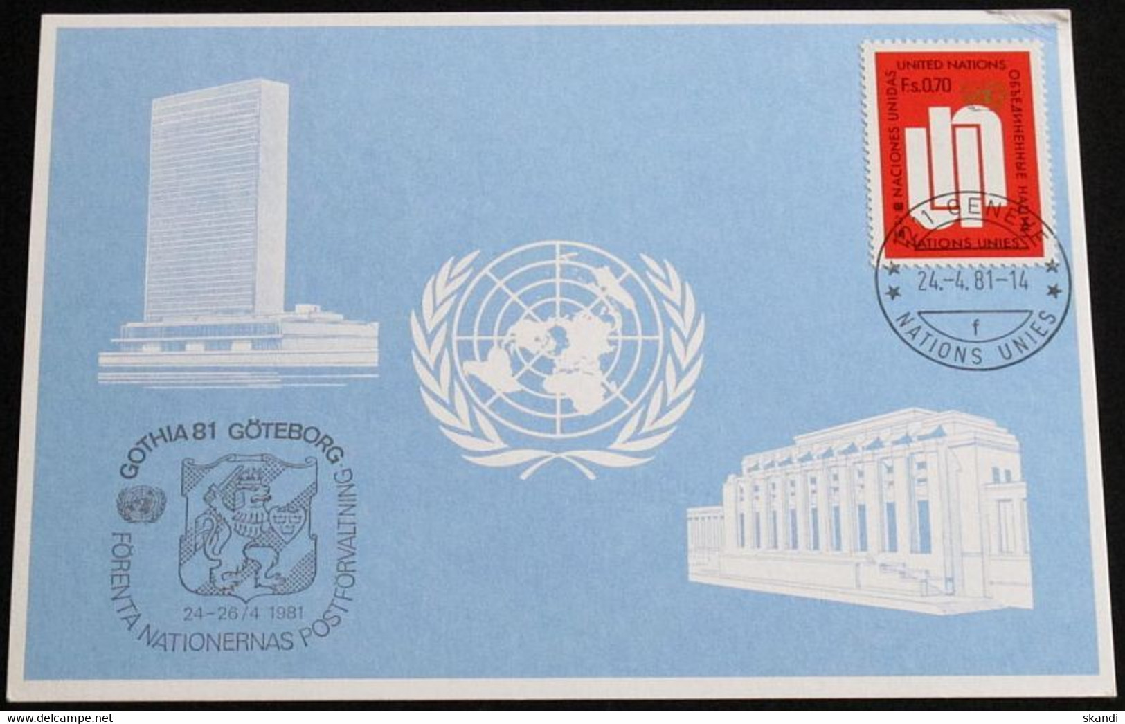 UNO GENF 1981 Mi-Nr. 100 Blaue Karte - Blue Card Mit Erinnerungsstempel GOTHIA 81 GÖTEBORG - Briefe U. Dokumente