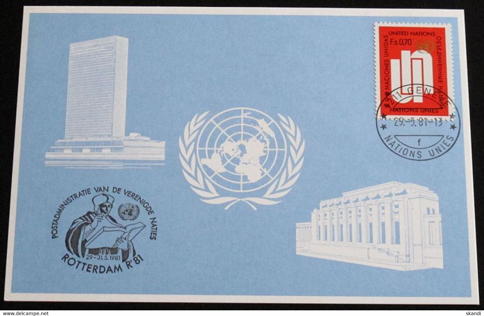 UNO GENF 1981 Mi-Nr. 101 Blaue Karte - Blue Card Mit Erinnerungsstempel R 81 ROTTERDAM - Lettres & Documents