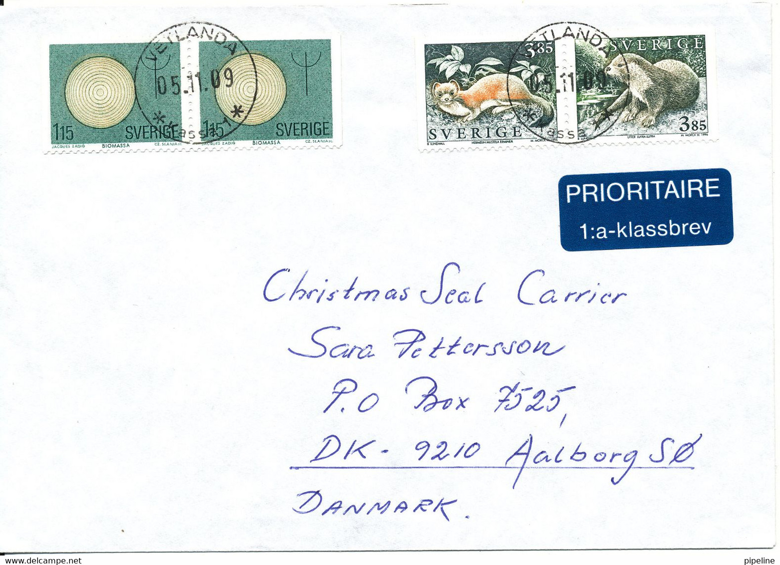 Sweden Cover Sent To Denmark Vetlanda 5-11-2009 With 2 Pairs From Booklet - Cartas & Documentos