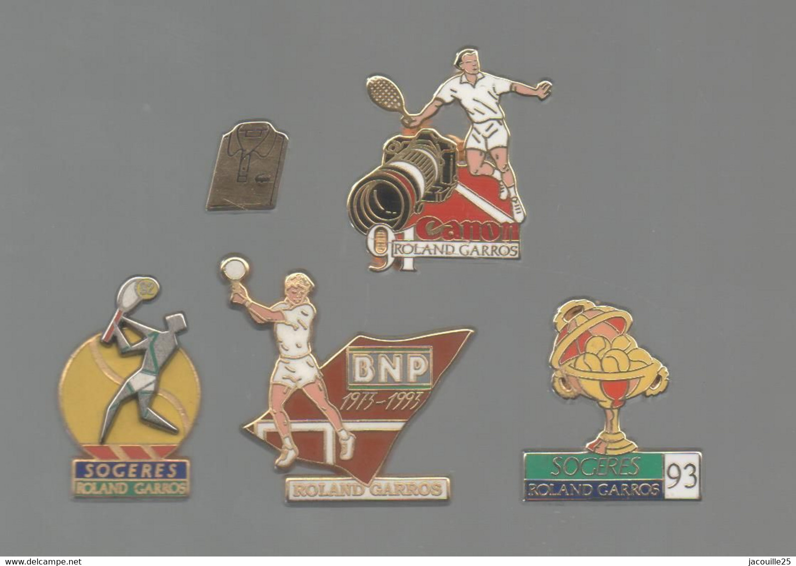 PINS PIN'S TENNIS  1017 AB ARTHUS BERTRAND BNP CANON SOGERS LACOSTE RG ROLLAND GARROS   LOT 5 PINS - Natation