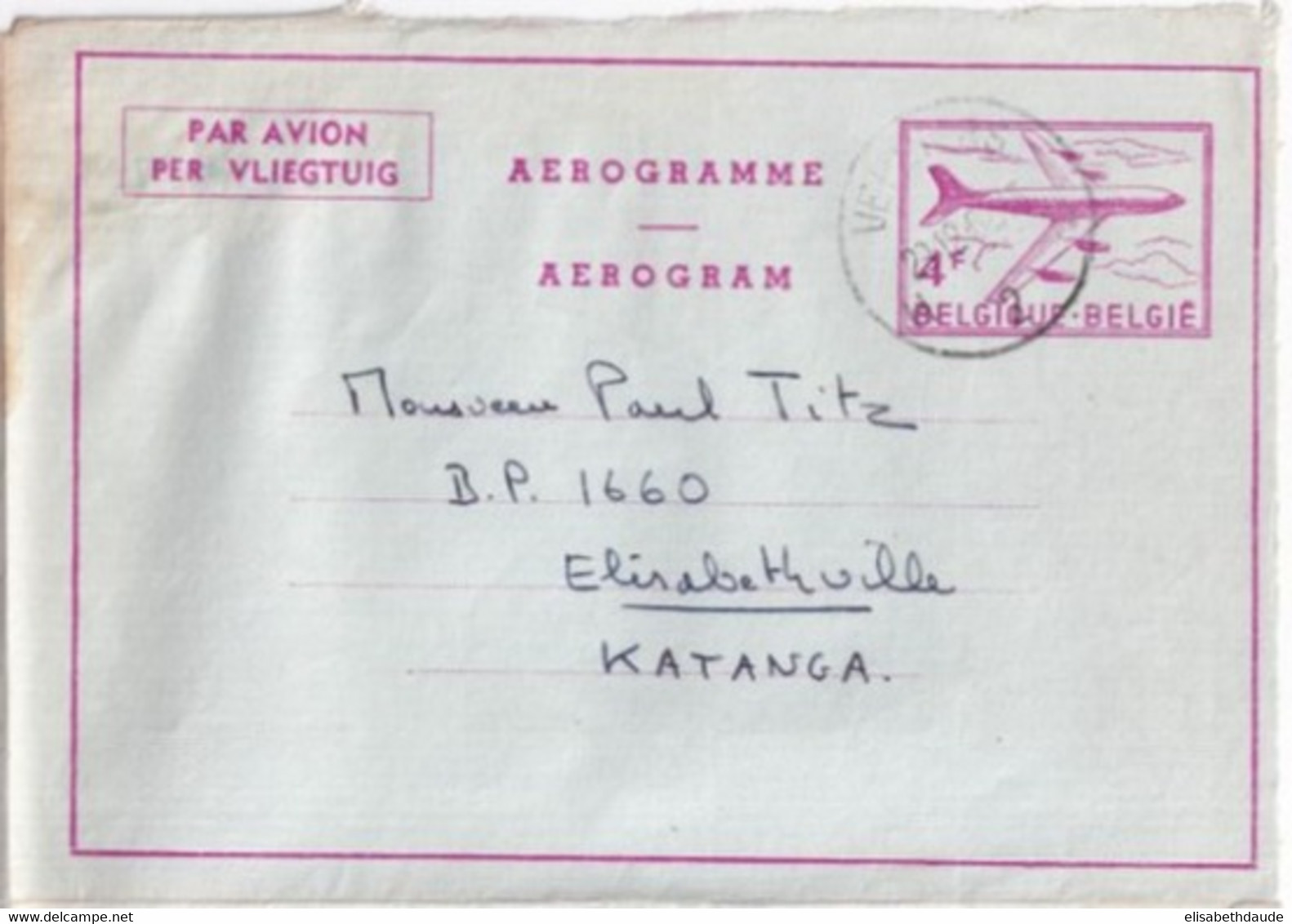 1962 - BELGIQUE => KATANGA INDEPENDANT ! - LETTRE AEROGRAMME De VERVIERS => ELISABETHVILLE - Aerogramme