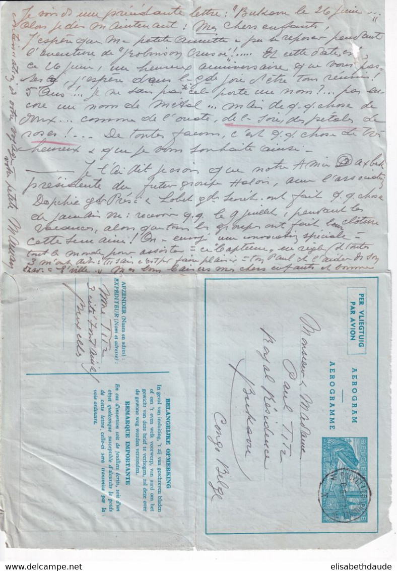 1957 - BELGIQUE => CONGO BELGE ! - LETTRE AEROGRAMME De BRUXELLES => BUKAVU - Aerogramas