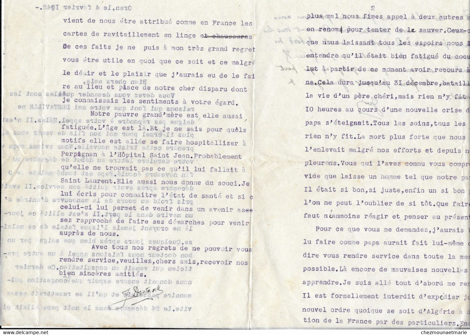 1942 ORAN - LETTRE DE DESTAVILLE A SES AMIS - Historical Documents
