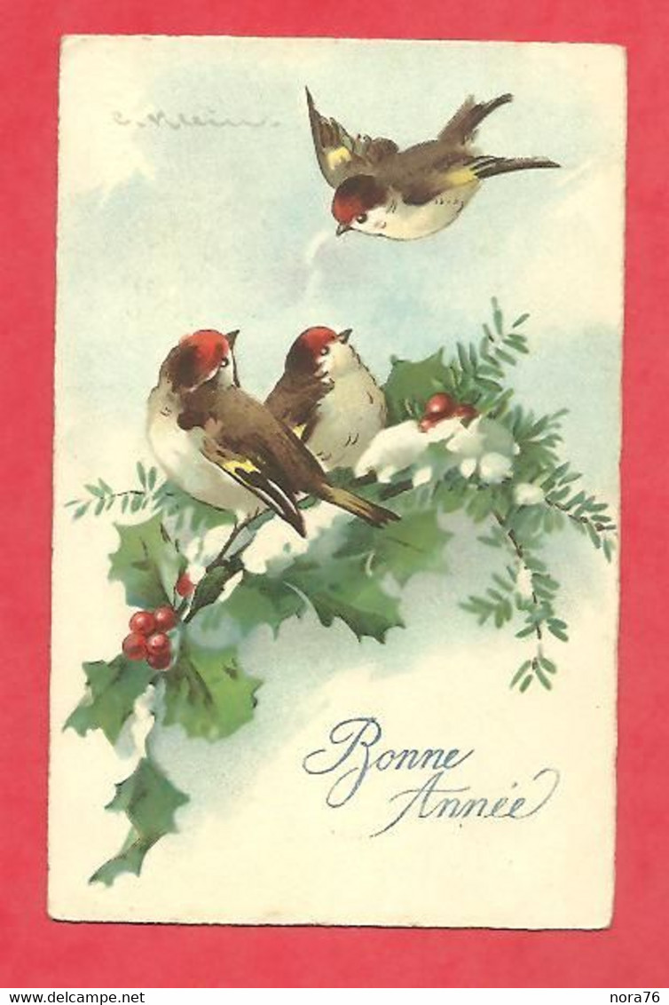 CPA  1928   ILL.C Klein  "Oiseaux Sur Branche De Houx Enneigée "Bonne Année - Klein, Catharina