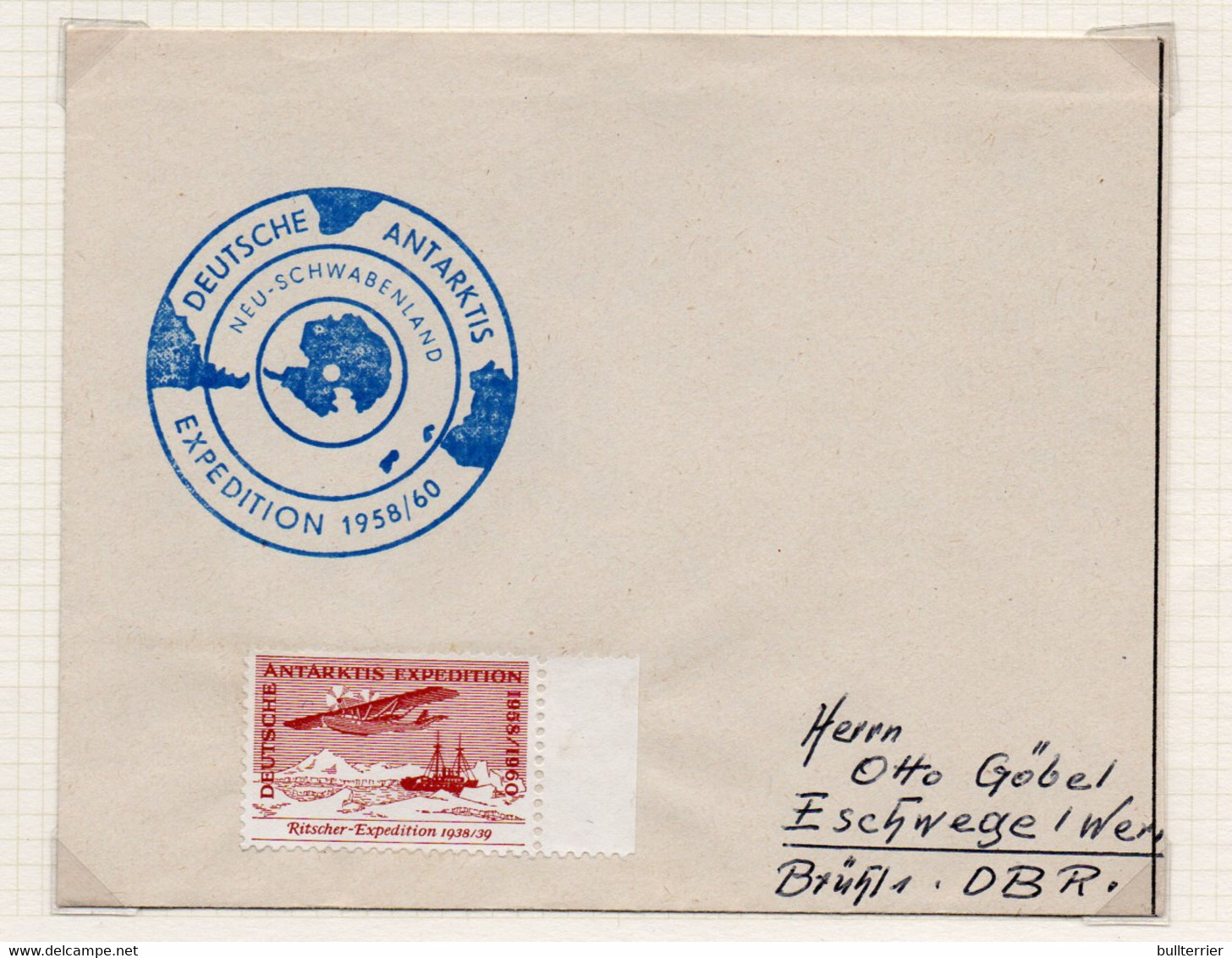 POLAR  - GERMANY - 1958/60 - EXPEDITIONS LABEL ON COVER TO BRUHLA, GERMANY - Research Programs