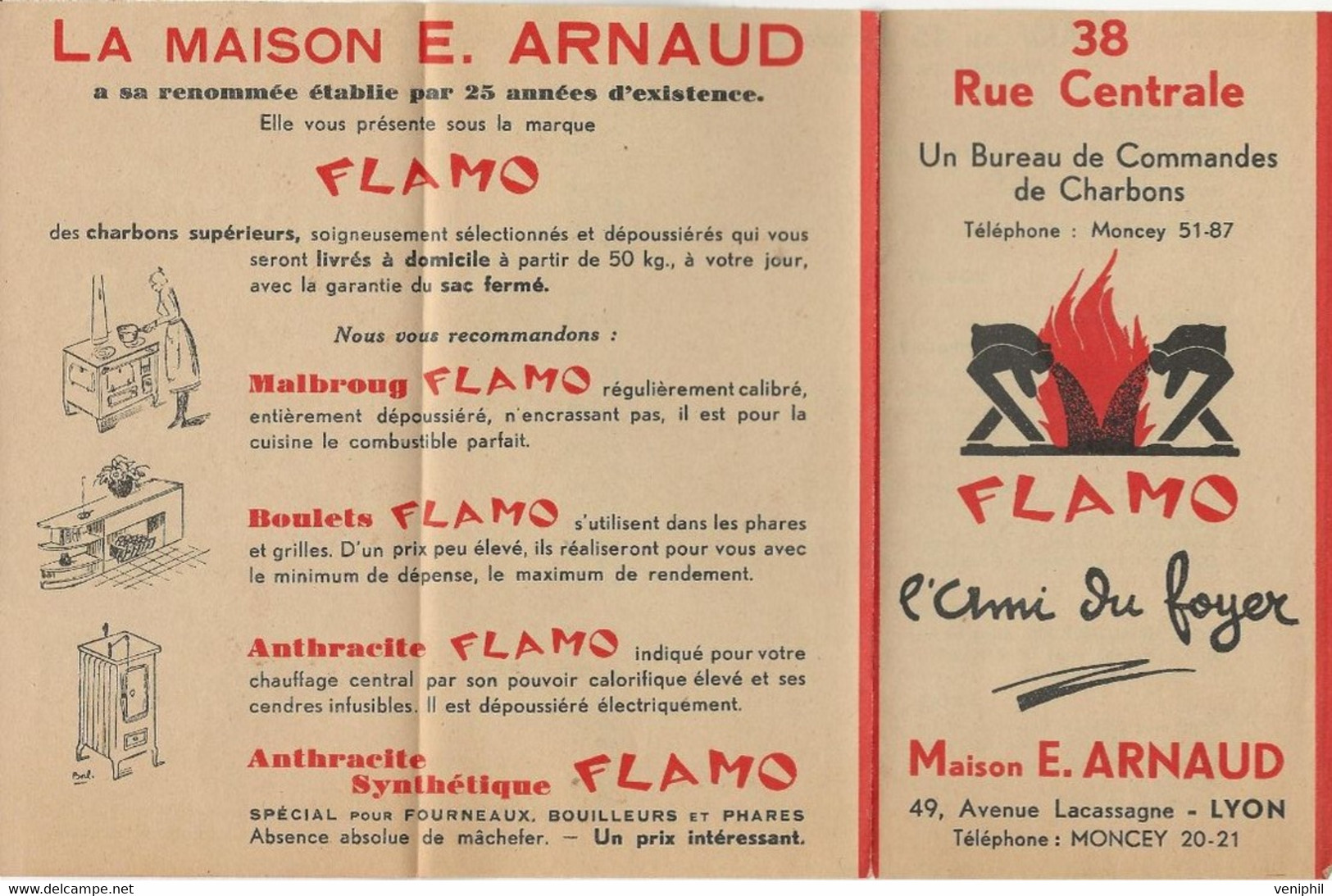 DEPLIANT -FLAMO- BUREAU DE COMMANDES DE CHARBONS - MAISON ARNAUD LYON -ANNEE 1937 - Autres & Non Classés