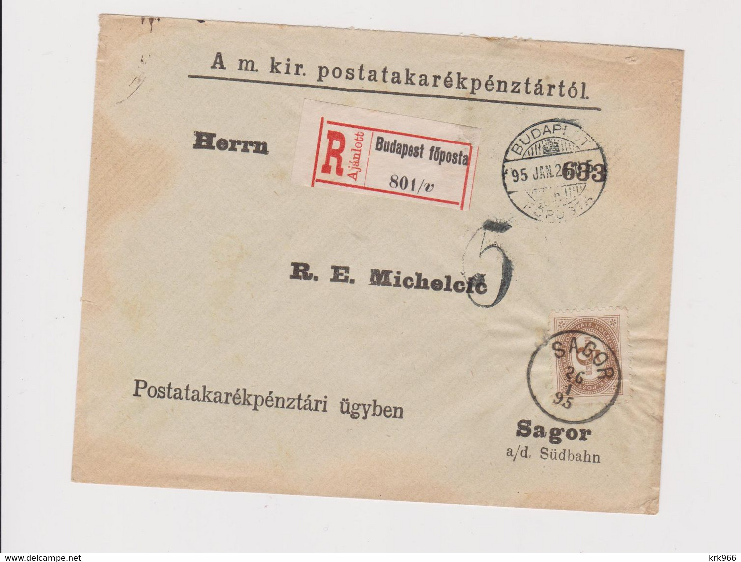 HUNGARY. 1895 BUDAPEST Nice Registered Cover To SAGOR ZAGORJE Ob SAVI ,postage Due - Covers & Documents
