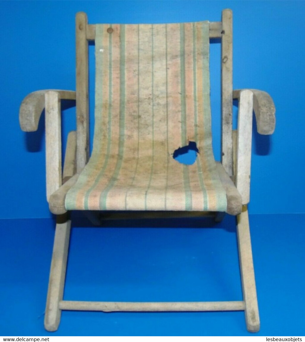 FAUTEUIL PLIABLE BAIN De SOLEIL Pour ENFANT Début XXe BOIS Et TISSU De Grenier A RESTAURER DECO ANCIENNE - Chaises