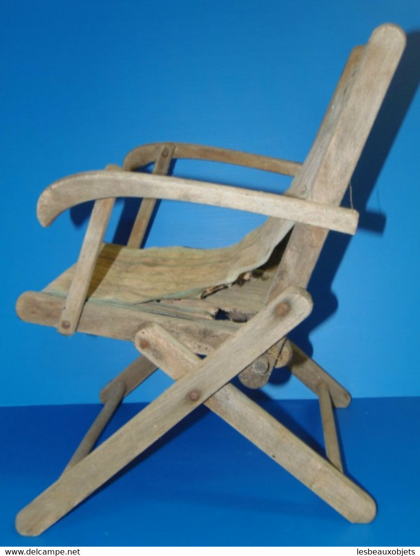 FAUTEUIL PLIABLE BAIN De SOLEIL Pour ENFANT Début XXe BOIS Et TISSU De Grenier A RESTAURER DECO ANCIENNE - Chaises