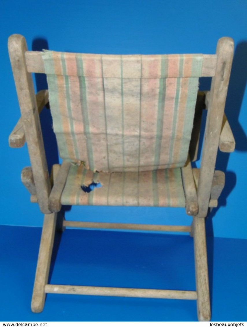 FAUTEUIL PLIABLE BAIN De SOLEIL Pour ENFANT Début XXe BOIS Et TISSU De Grenier A RESTAURER DECO ANCIENNE - Chaises