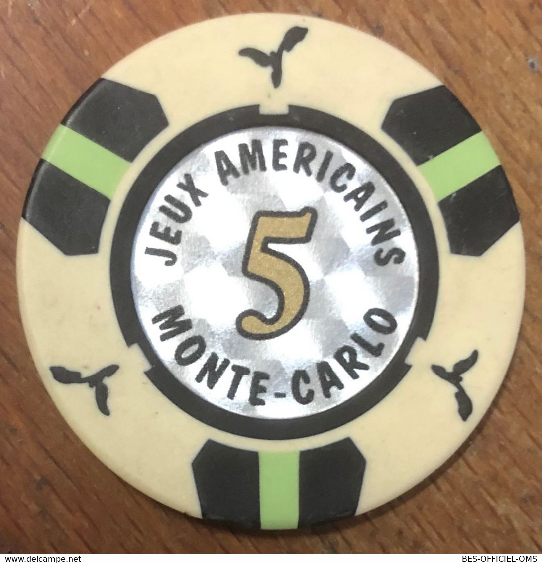 98 MONACO CASINO DE MONTE-CARLO JEUX AMERICAINS JETON 5 EUROS TOKENS COINS CHIPS GAMING - Casino