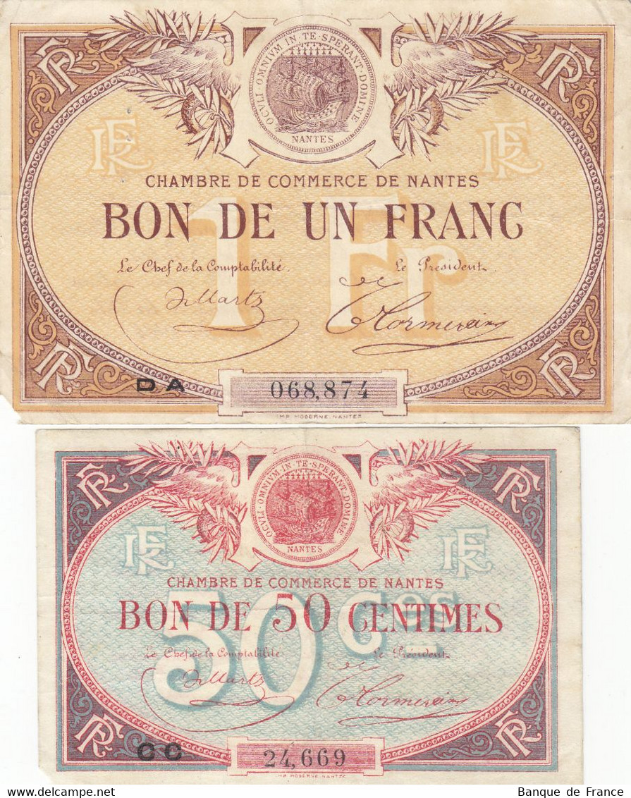 Nantes 2 Billets 50 C Et 1 F Remboursement 31/12/1924 JP.088.25 Et JP.088.27 - Cámara De Comercio