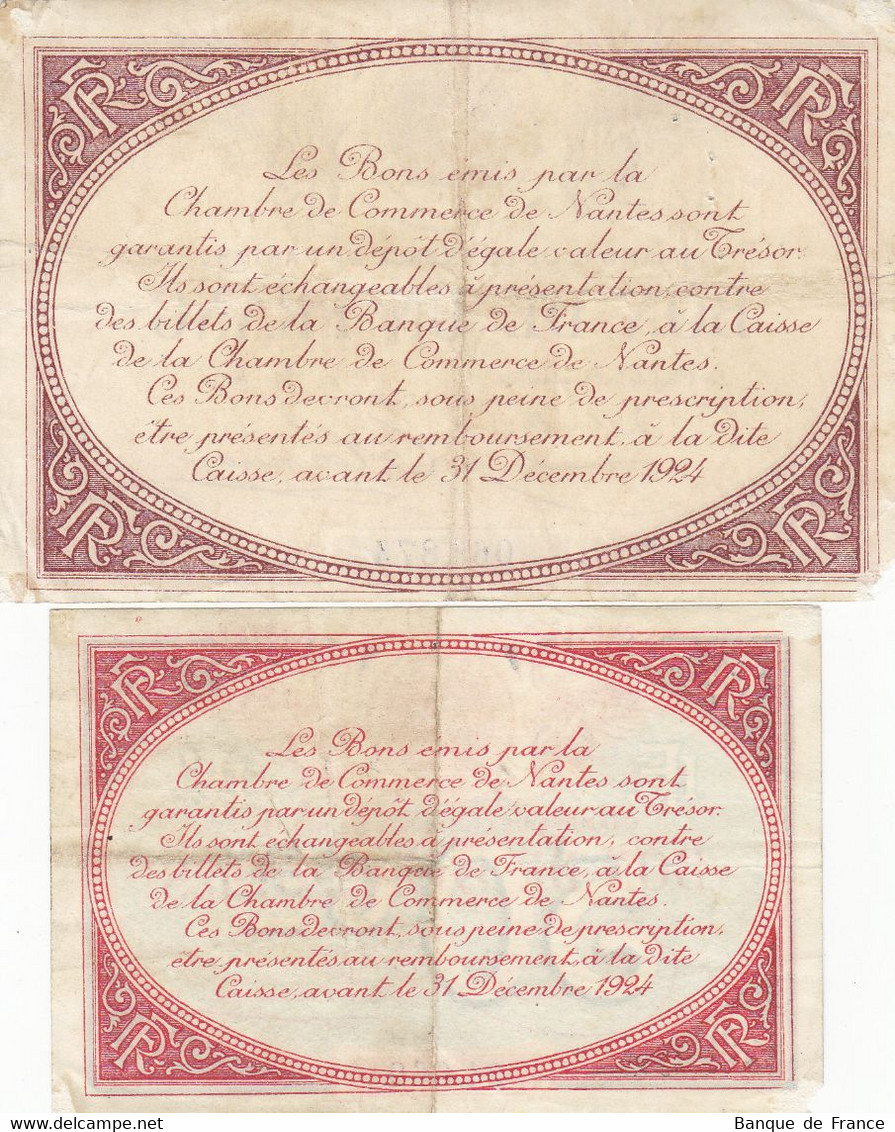 Nantes 2 Billets 50 C Et 1 F Remboursement 31/12/1924 JP.088.25 Et JP.088.27 - Cámara De Comercio