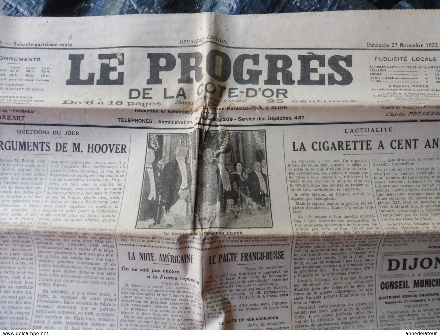 1932  LE PROGRES : L'avion "Nungesser-et-Coli ; La Crise Allemande  ; Etc - Informations Générales