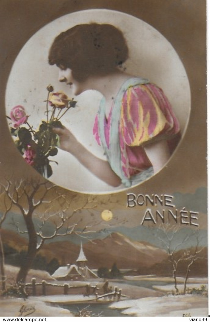 Bonne année - Lot de 12 CPA - thème : femmes - cartes des années  1920-1930