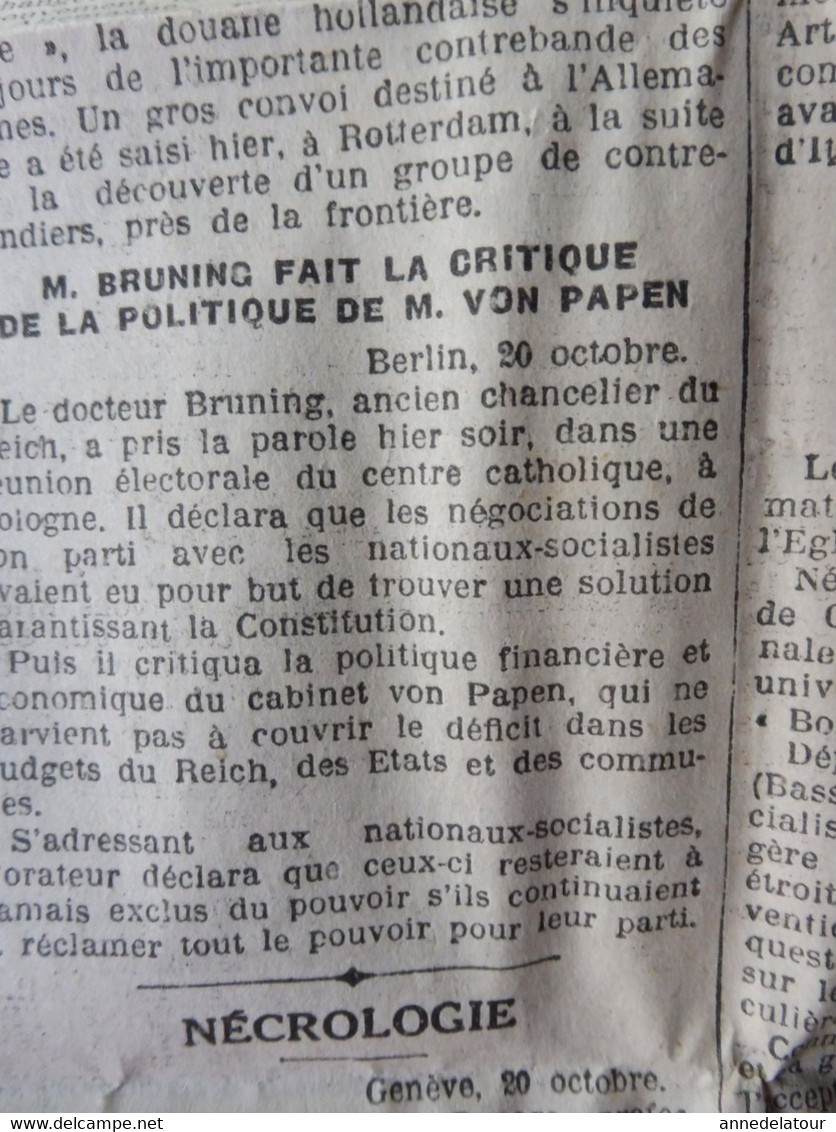 1932 LE PROGRES : L'affaire de l'aéropostale ;Manif fasciste à Rome et Mussolini ; Un article d'Adolf Hitler ;  ; etc