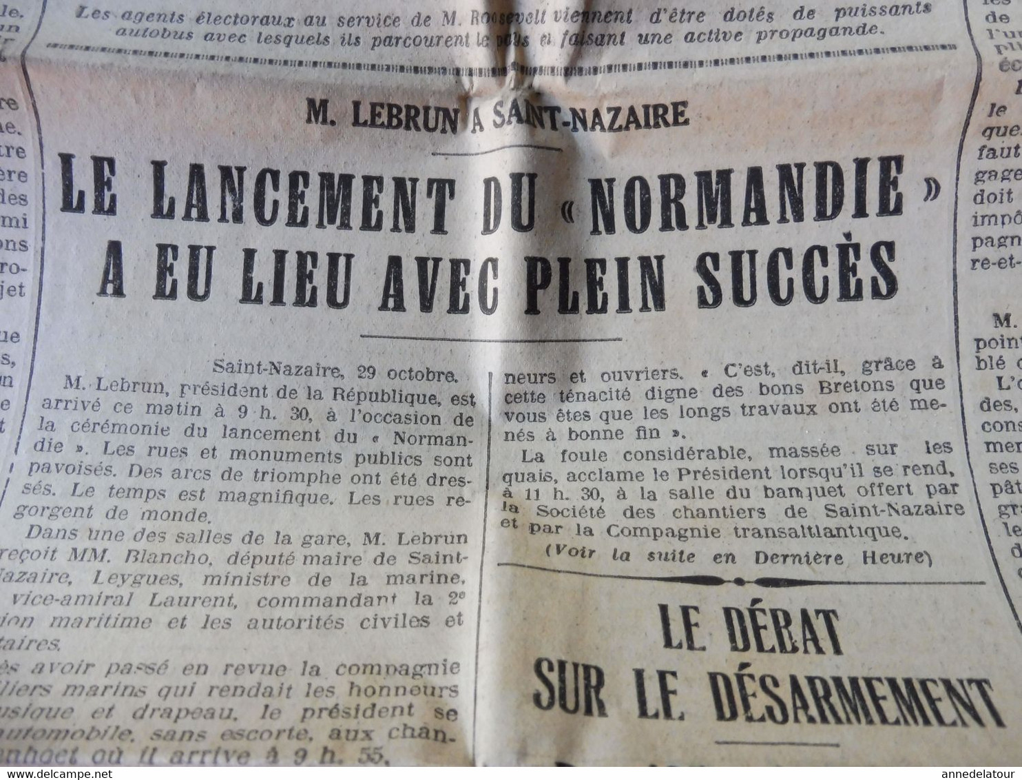 1932 LE PROGRES : Plein Succès Du Lancement Du NORMANDIE ;  Négociation Dans Les Partis Prolétariens ; Publicité ; Etc - General Issues