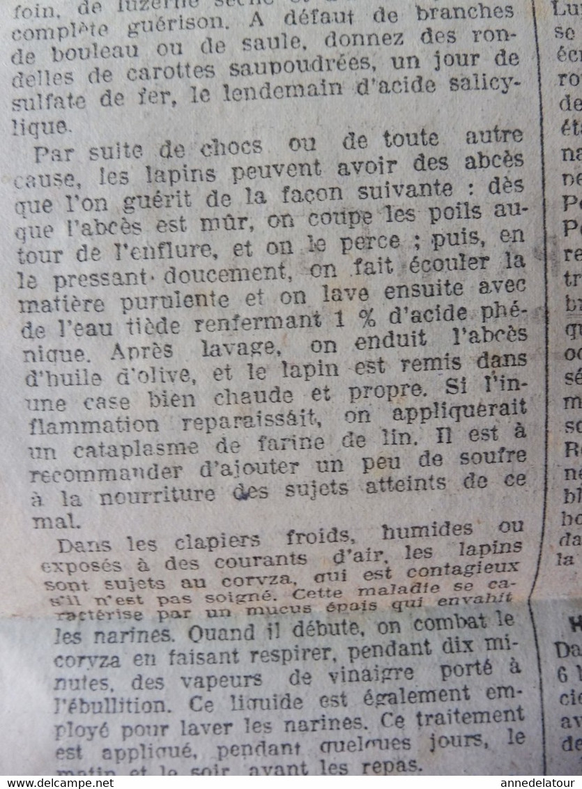 1932 LE PROGRES : La Ville Flottante du NORMANDIE ; Wagons-Foudres-Truqués ; Les maladies du lapin ; etc