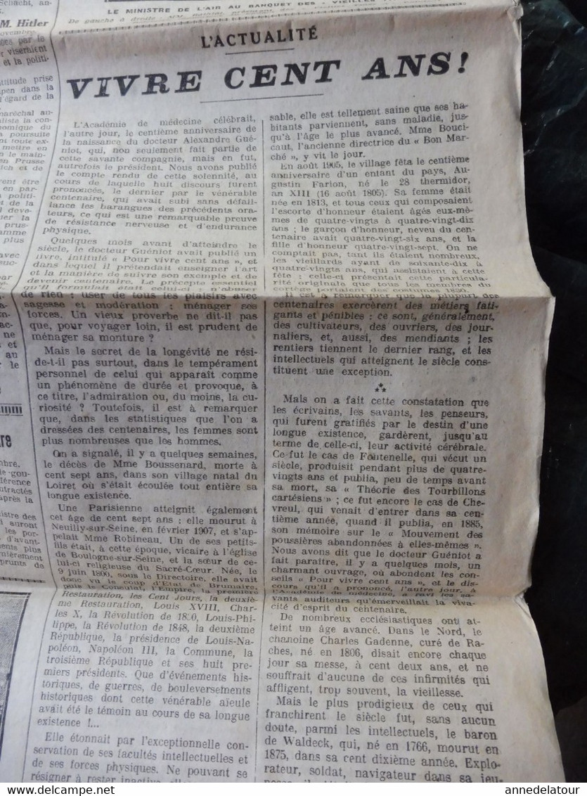 1932 LE PROGRES : Hitler et Goëbbels ; Vivre cent ans ;Les aliments purifiés sont incapables à entretenir la vie ; Etc