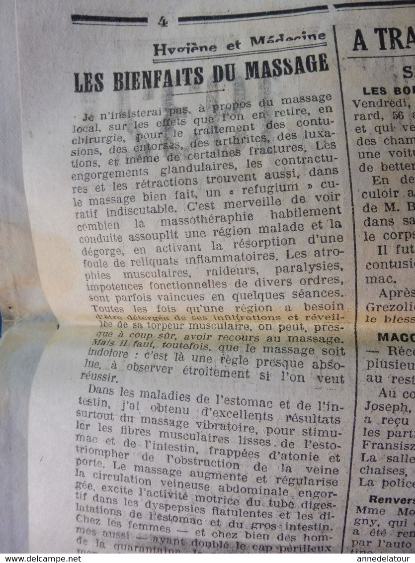 1932 LE PROGRES : Avant le lancement du NORMANDIE ; Les bienfaits du massage ; La laryngite ;etc