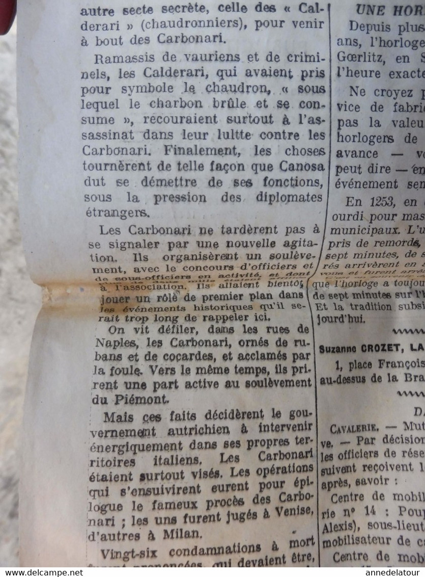 1934 LE PROGRES : Les Carbonari ; Hommage aux victimes du "Dixmude" ; Publicité LA FRÊNETTE ..Buvez-en !  ;etc