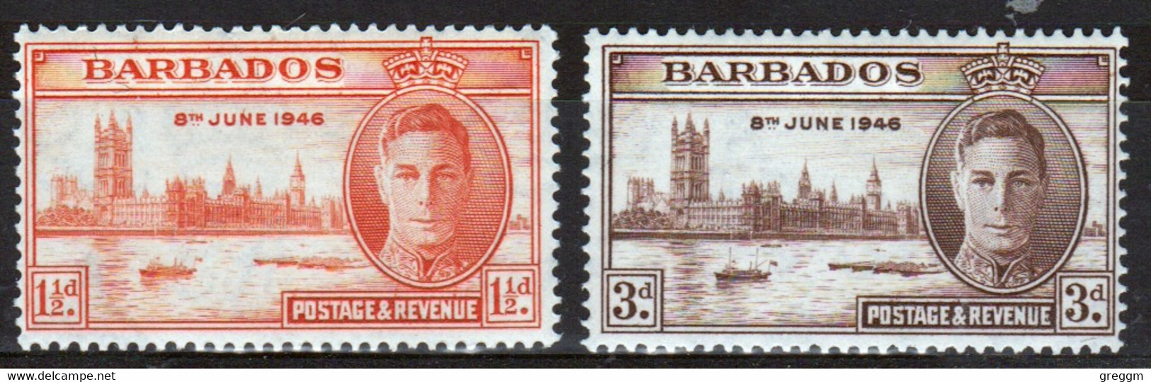 Barbados 1946 Set Of Stamps In Mounted Mint Condition To Commemorate Victory. - Barbados (...-1966)