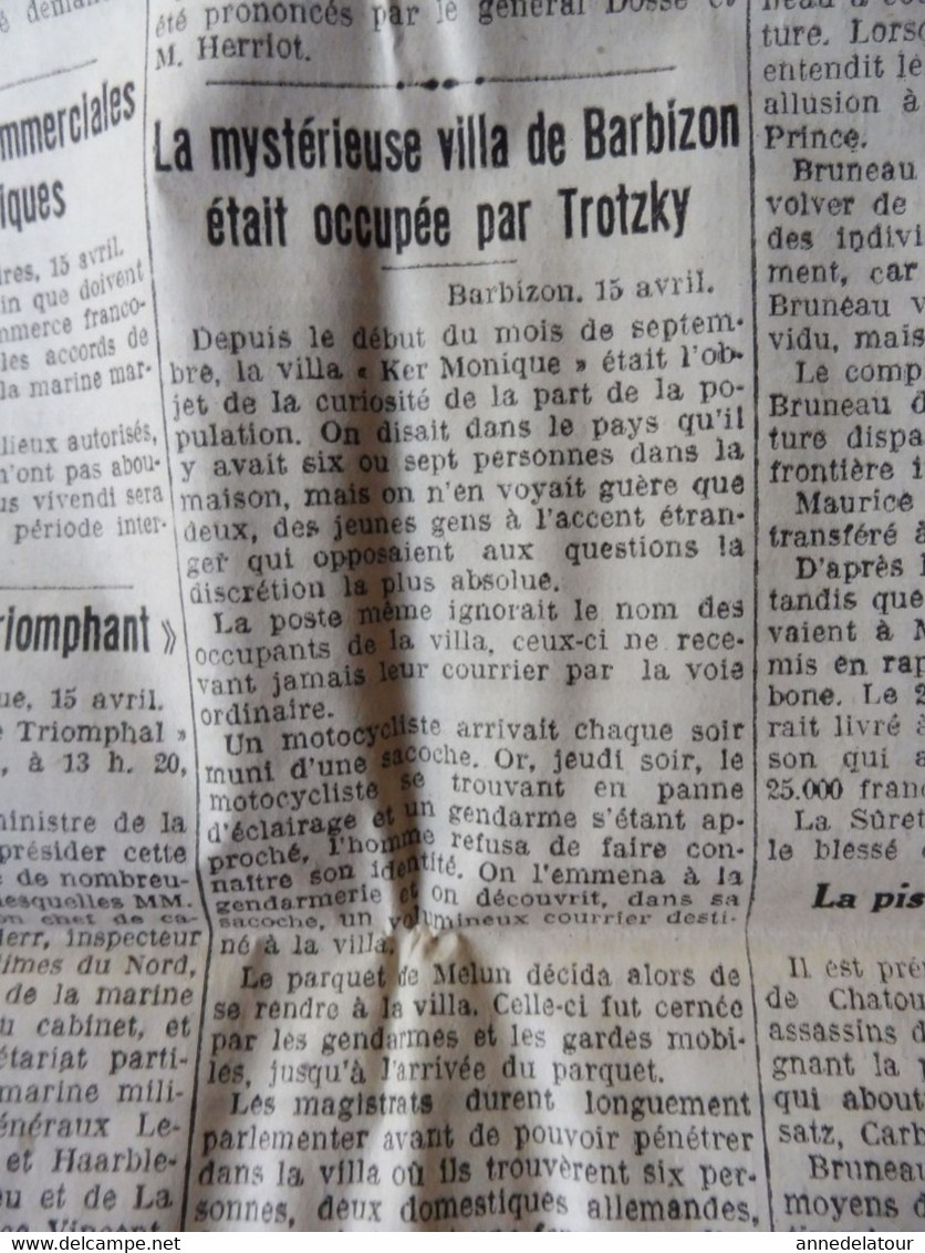 1934 LE PROGRES : La Mystérieuse Villa De Barbizon était Occupée Par Trotzky ; Guerre Aux Moustiques ;  Etc - Testi Generali