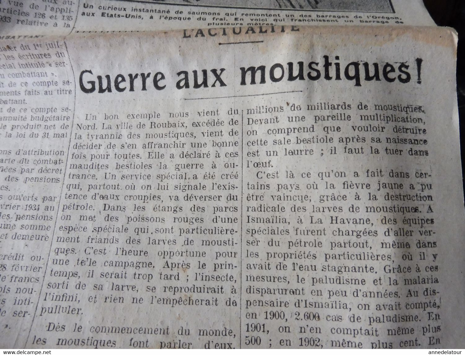 1934 LE PROGRES : La mystérieuse villa de Barbizon était occupée par Trotzky ; Guerre aux moustiques ;  Etc