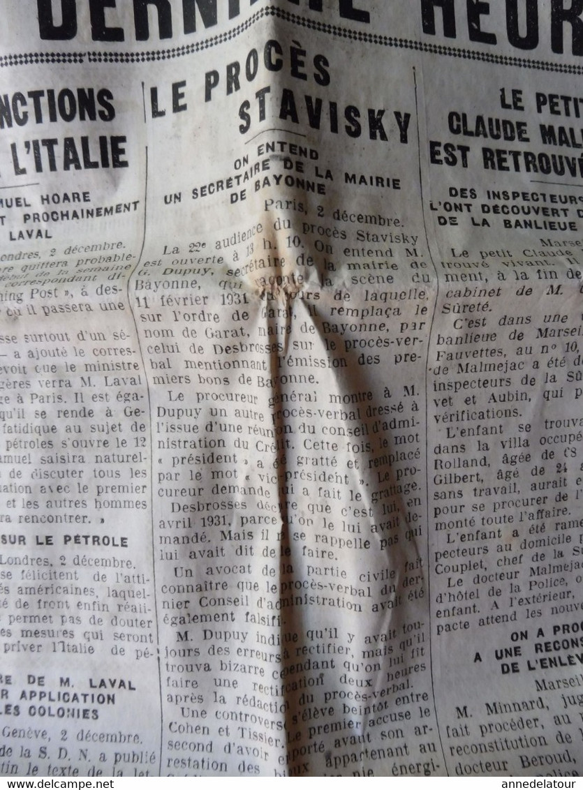 1935 LE PROGRES :  L'anniversaire de la mort d'Hélène Boucher à Yermenonville  ; Le procès Stavisky ; etc