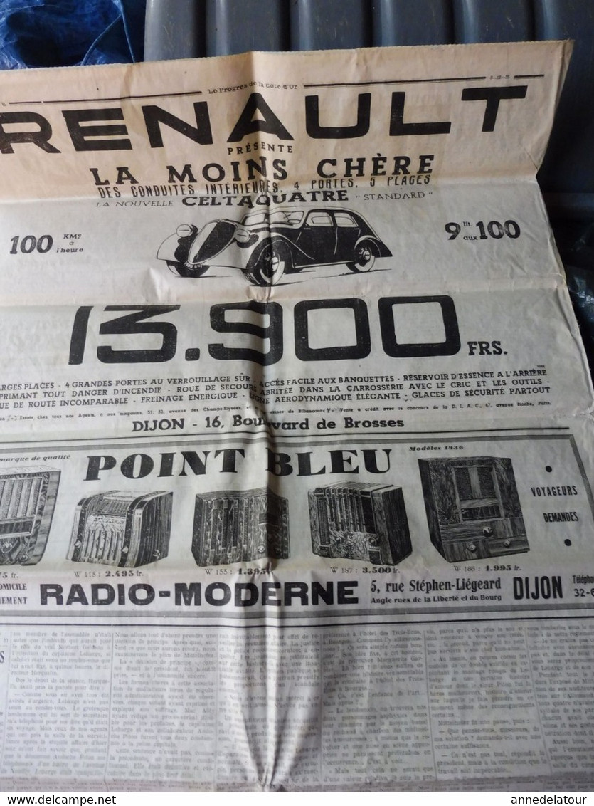 1935 LE PROGRES :  L'anniversaire de la mort d'Hélène Boucher à Yermenonville  ; Le procès Stavisky ; etc