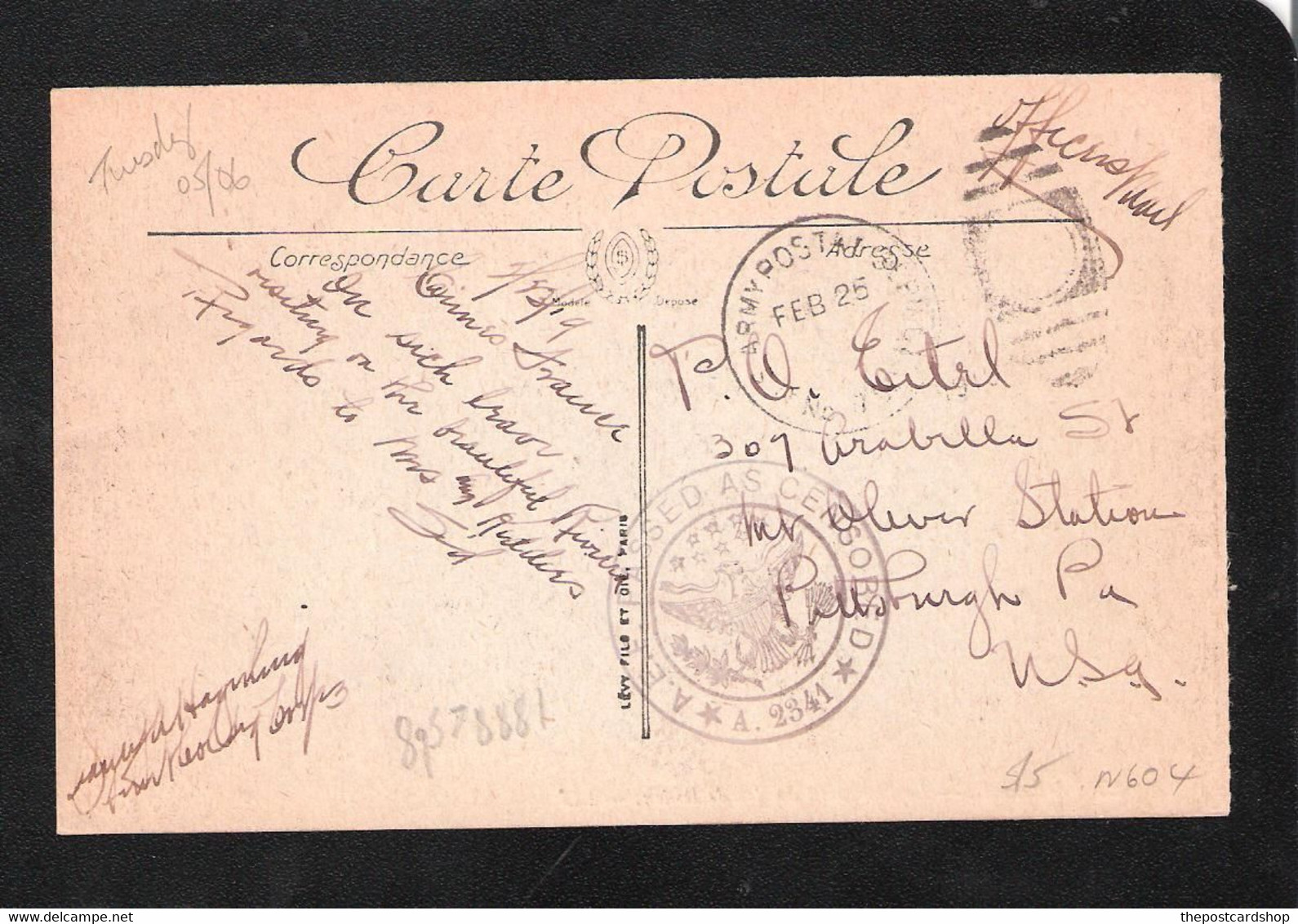 CPA  Grasse LL No27 Le Boulevard Du Jeu De Ballon Attelage CHEVAL CHEVEAUX SELECTA USA MILITARY CENSORED ARMY POSTMARK - Grasse