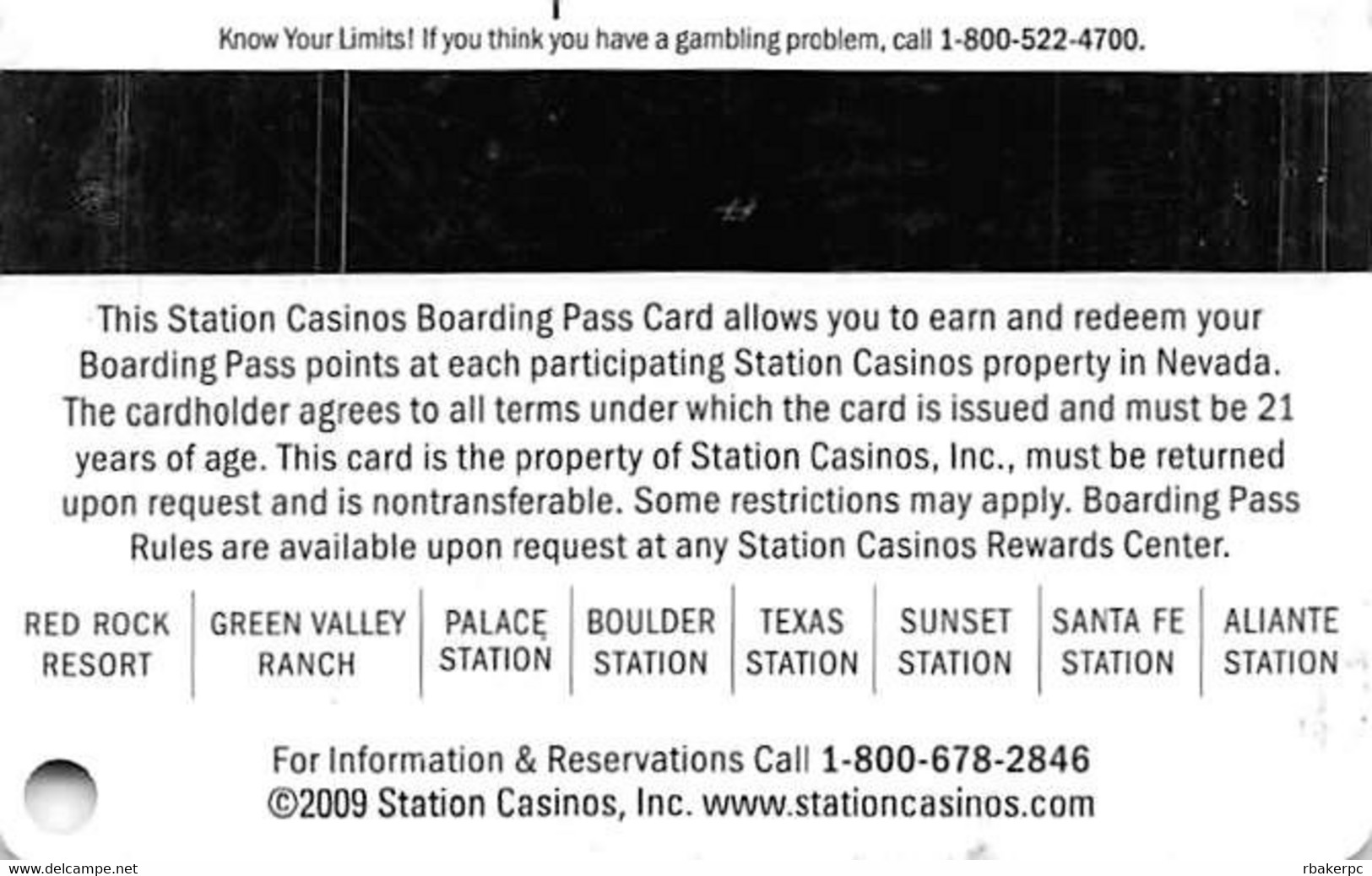 Station Casinos Las Vegas, NV - Boulder Station 15th Anniversary Slot Card Copyright 2009 - Casino Cards