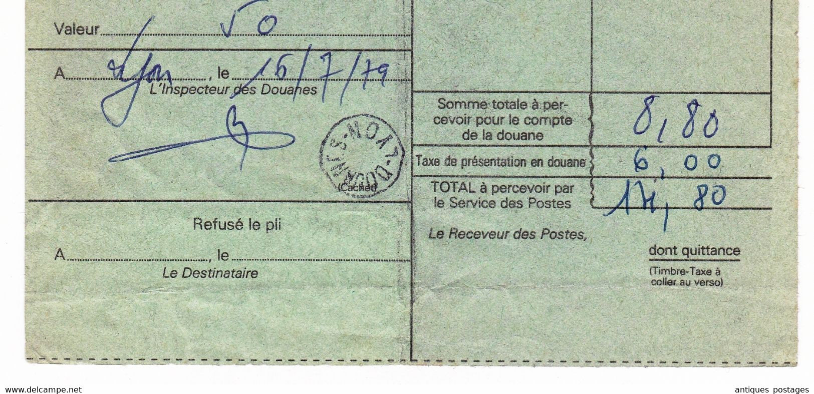 Pli De Douane 1979 Cachet Lyon Rhône Bande De 3 Timbres Taxes Douanes - 1960-.... Briefe & Dokumente