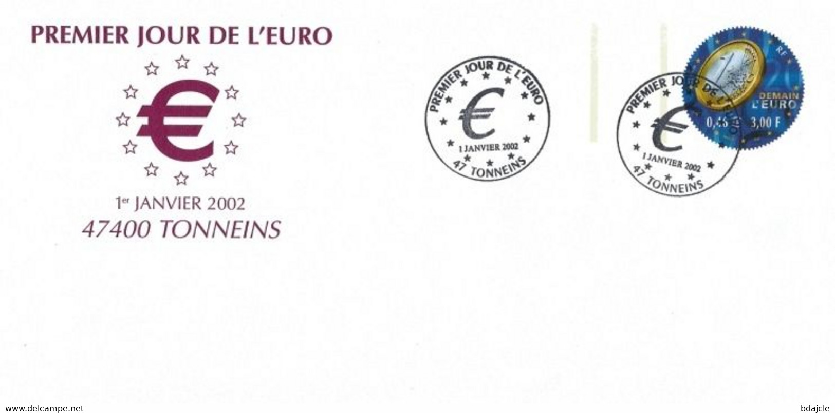 Env. Complète - Tonneins 47400 - Premier Jour De L'Euro - 1er Janvier 2002 - PAP: Privé-bijwerking