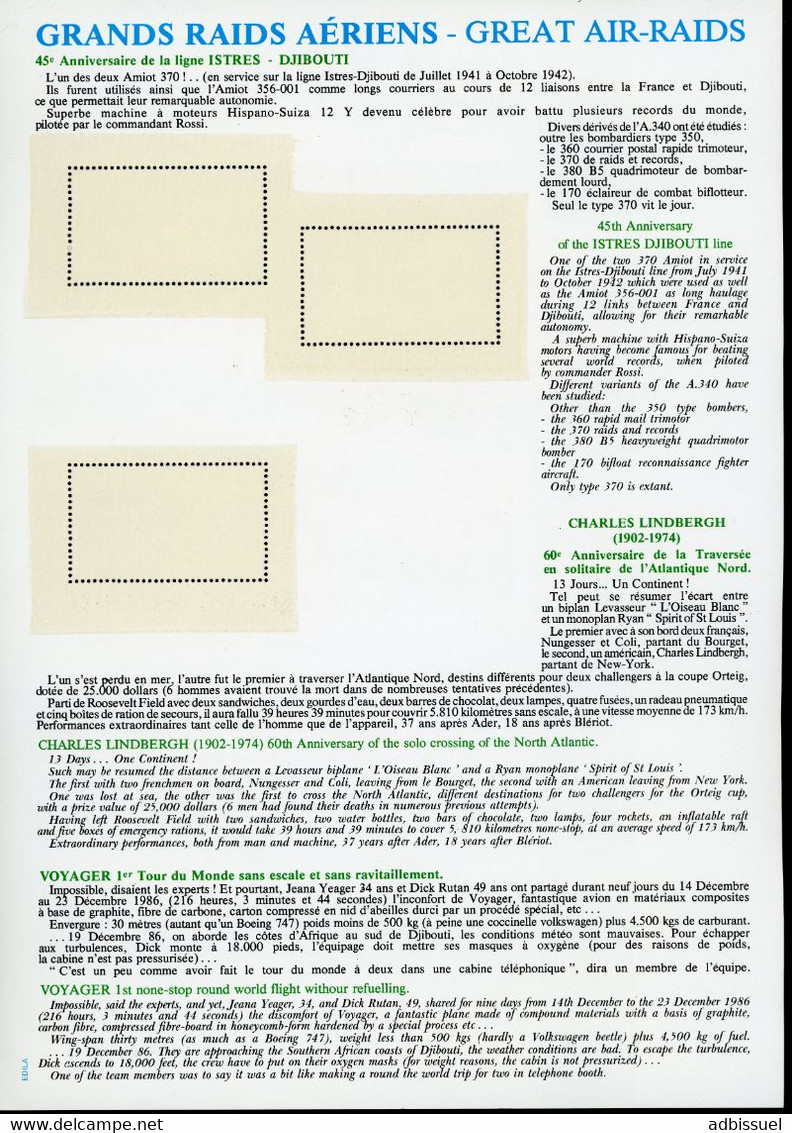 RARE FEUILLET HISTOIRE DE L'AVIATION / AIR TRAVEL HISTORY. Raids Aériens, Lindbergh, Voyager, Amiot 370 Voir Description - Flugzeuge