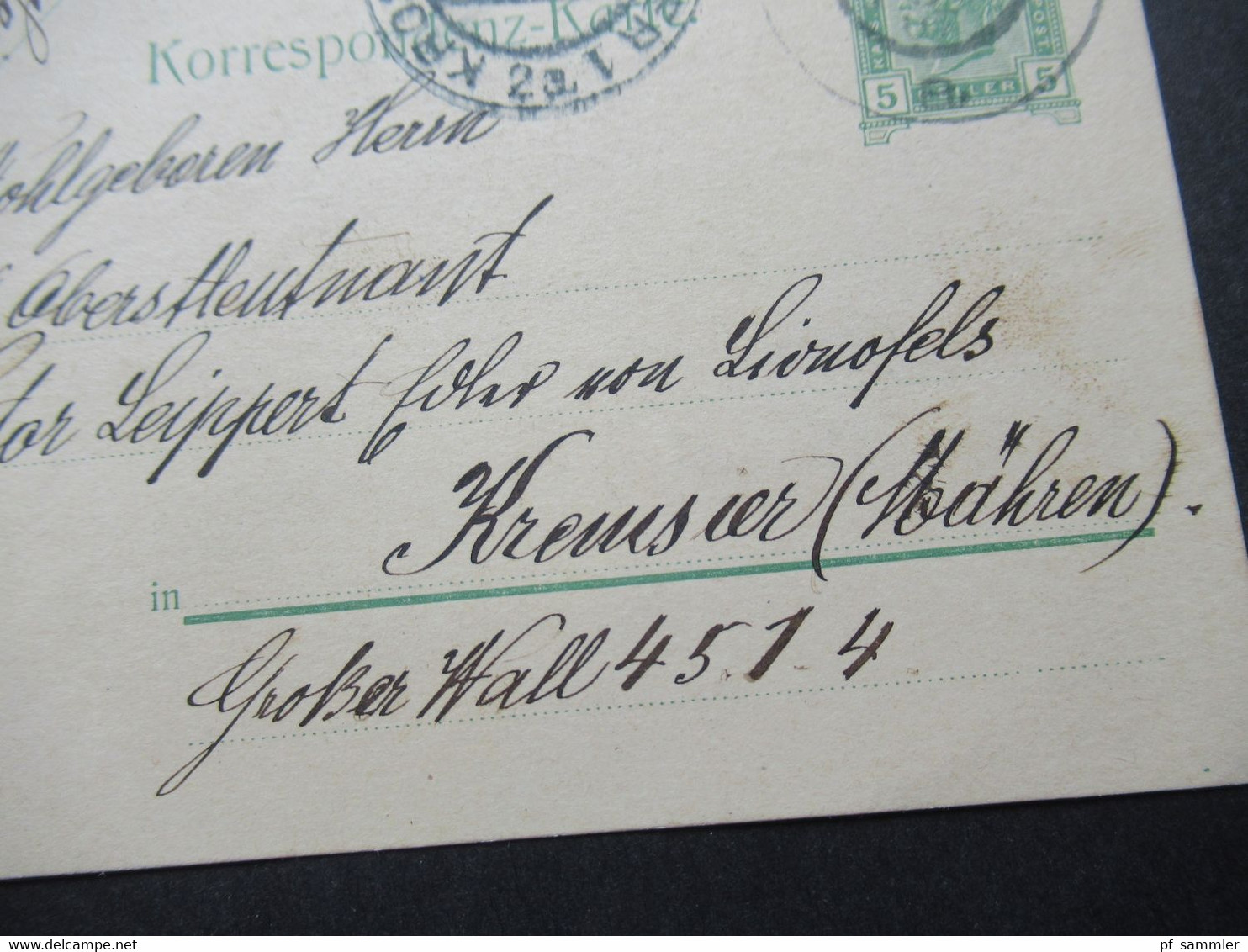 Österreich 1907 GA Nach Kremsier Mit Ank. Stempel An K.K. Oberstleutnant Victor Leippert - Brieven En Documenten