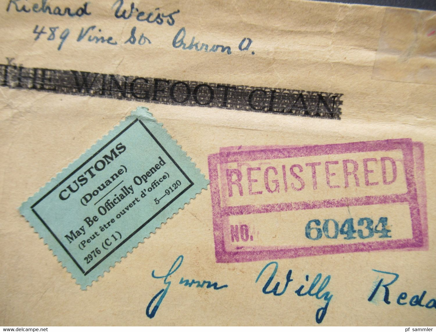 USA 1931 Registered Letter Nach Schwerin Mit Aufkleber Customs (Douane) May Be Officially Opened Mit Vielen Stempeln - Brieven En Documenten