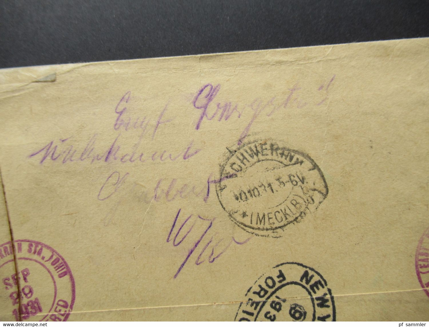 USA 1931 Registered letter nach Schwerin mit Aufkleber Customs (Douane) May be officially opened mit vielen Stempeln