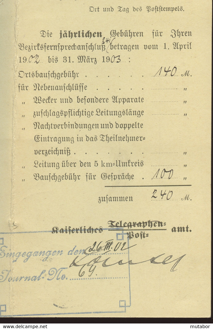 1902 KAISERL.DEUTSCHES POSTAMT RUHRORT, Gebühren Kaiserliches Telegraphen=Post=Amt - Autres & Non Classés