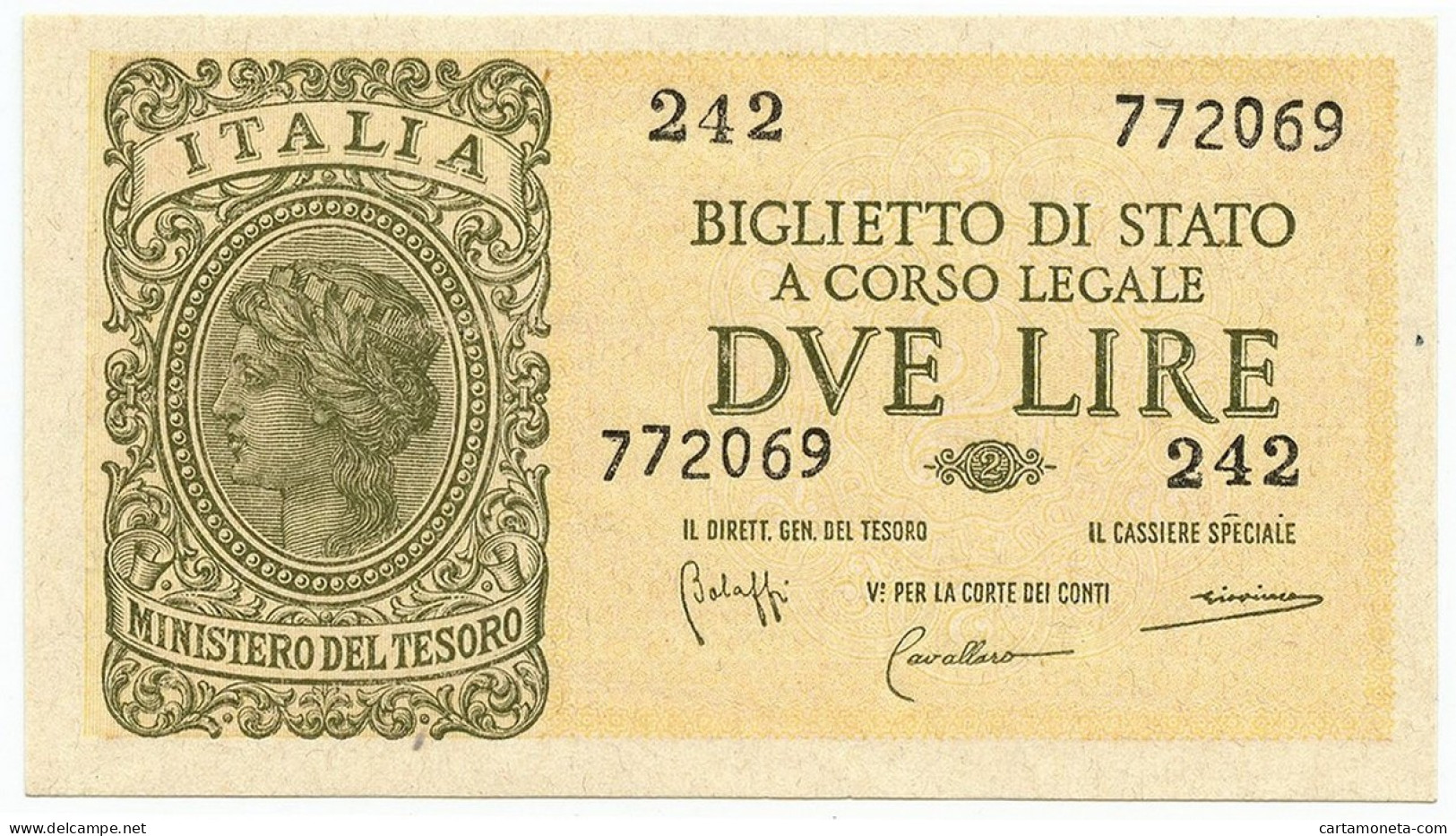 2 LIRE BIGLIETTO DI STATO LUOGOTENENZA UMBERTO BOLAFFI 23/11/1944 FDS - Otros