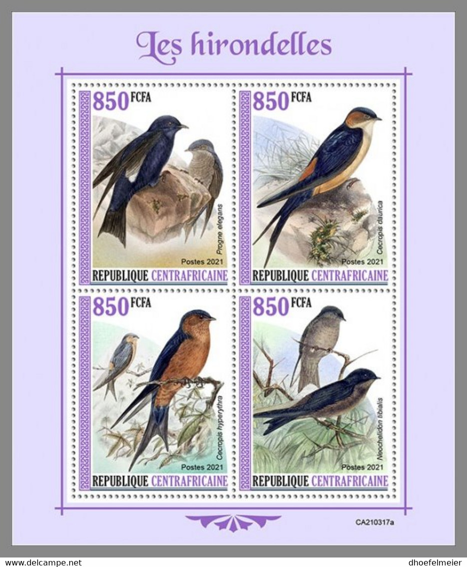 CENTRALAFRICA 2021 MNH Swallows Schwalben Hirondelles M/S - OFFICIAL ISSUE - DHQ2131 - Golondrinas